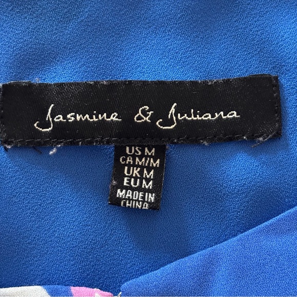 Jasmine & Juliana Blue‎ With Tropical Flowers Top Sleeveless Blouse - Picture 9 of 11